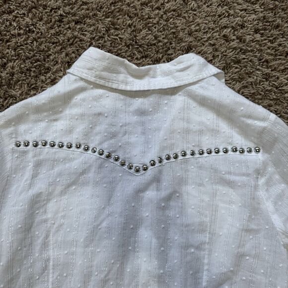 Roper Women M Western Cowgirl Shirt Pearl Snap Embroidered White Silver Metallic - Picture 6 of 9